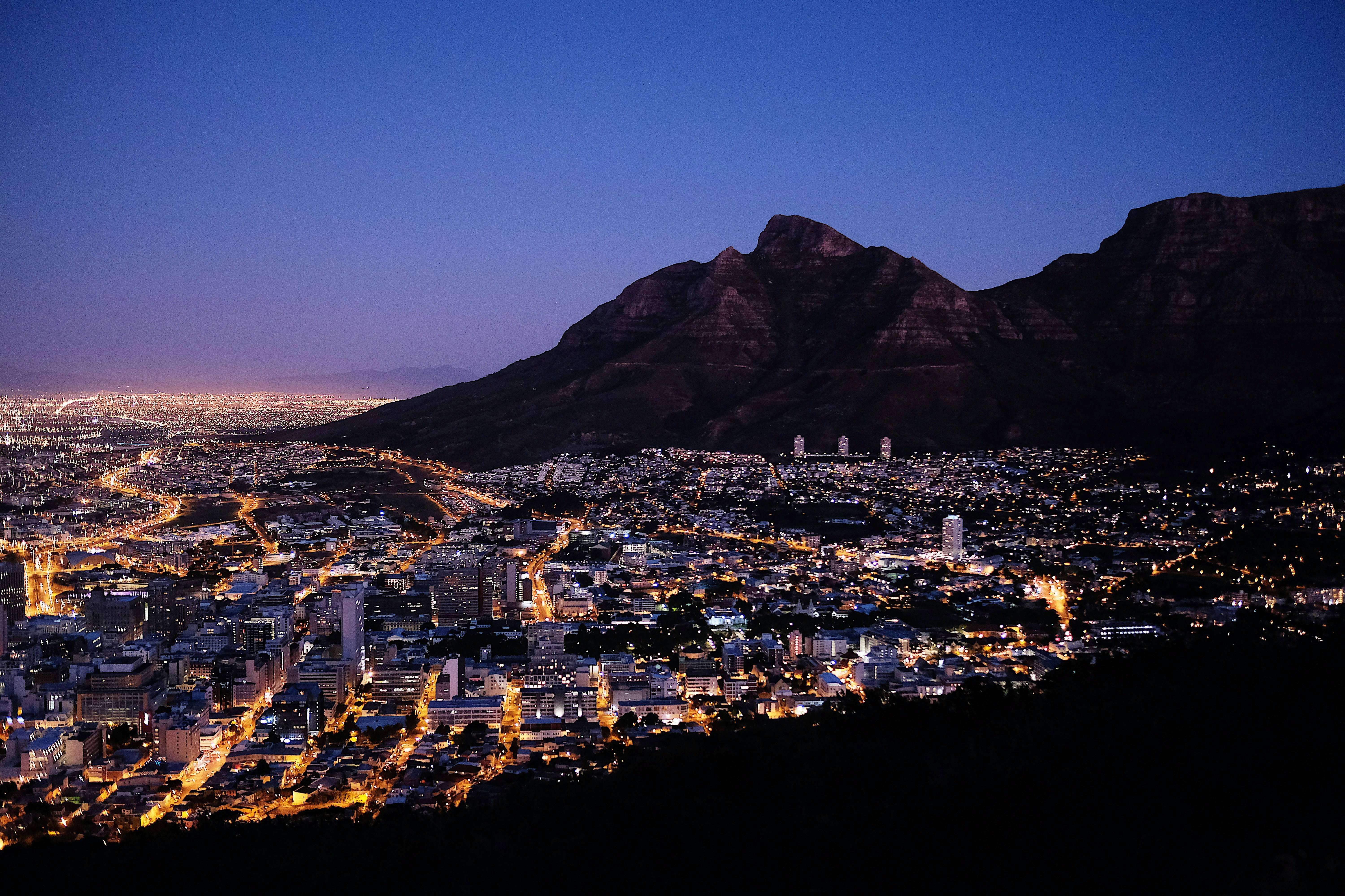 Cape Town at night with Table Mountain in the background